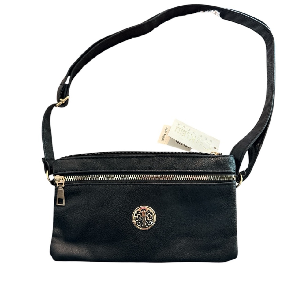 CEEKLEİN Black and Gold Crossbody Bag with Adjustable Strap